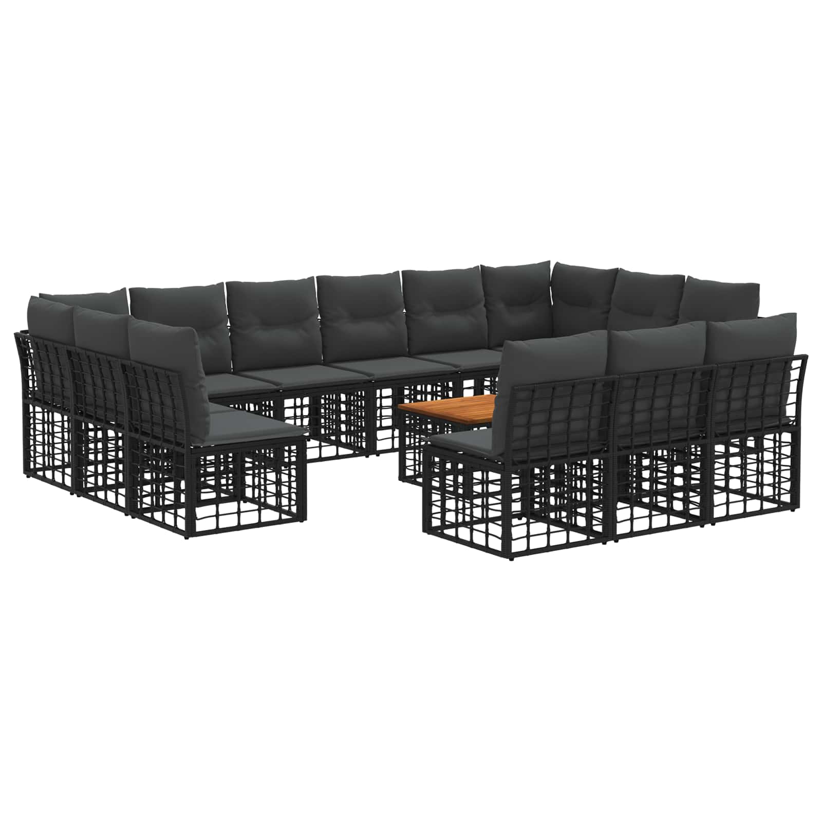 3437583_1.jpg vidaXL Záhradná súprava gaučov 14 pcs Čierna a tmavošedá Polyester – Obrázok 1