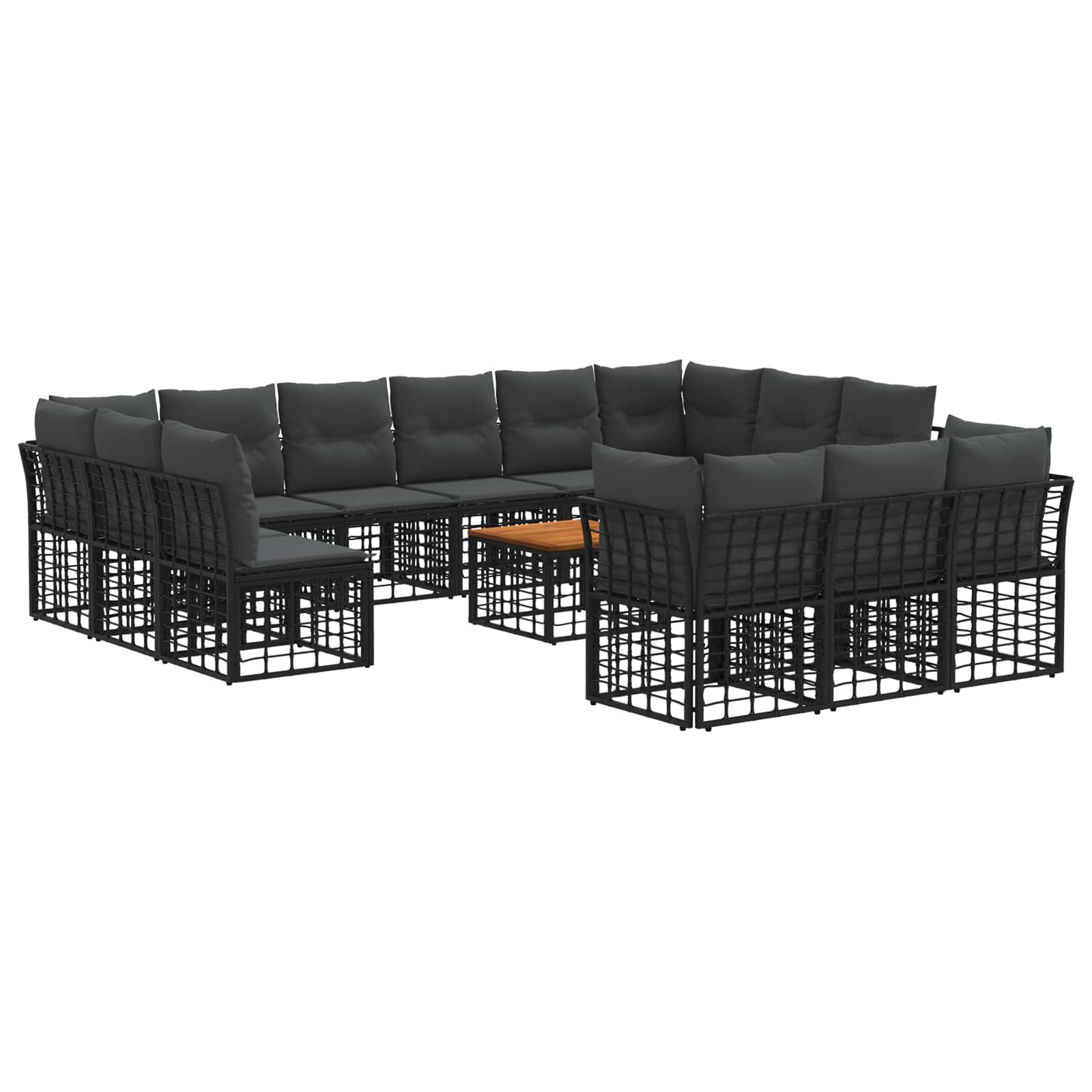 3437595_1.jpg vidaXL Záhradná súprava gaučov 14 pcs Čierna a tmavošedá Polyester – Obrázok 1