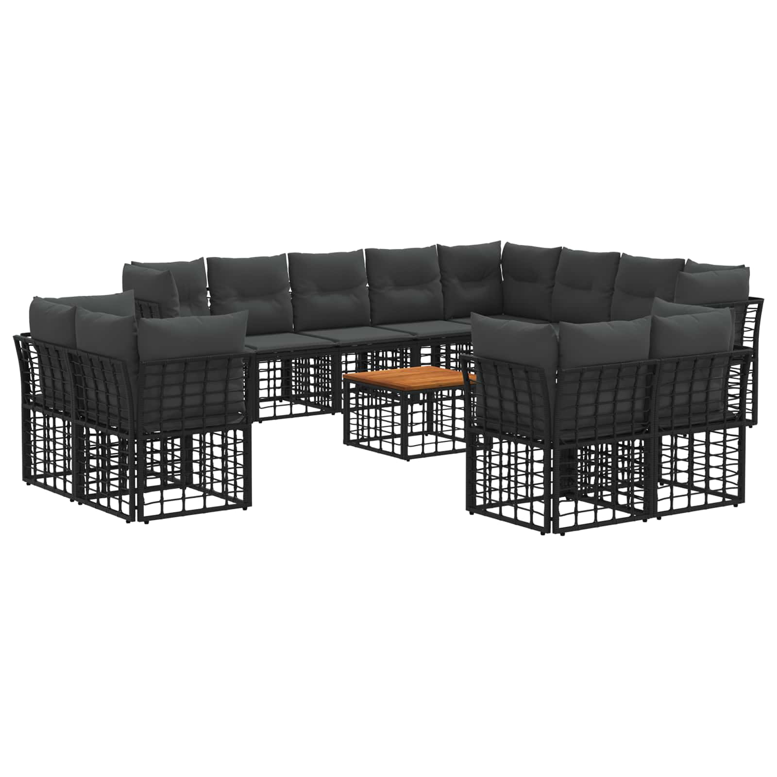 3437611_1.jpg vidaXL Záhradná súprava gaučov 13 pcs Čierna a tmavošedá Polyester – Obrázok 1