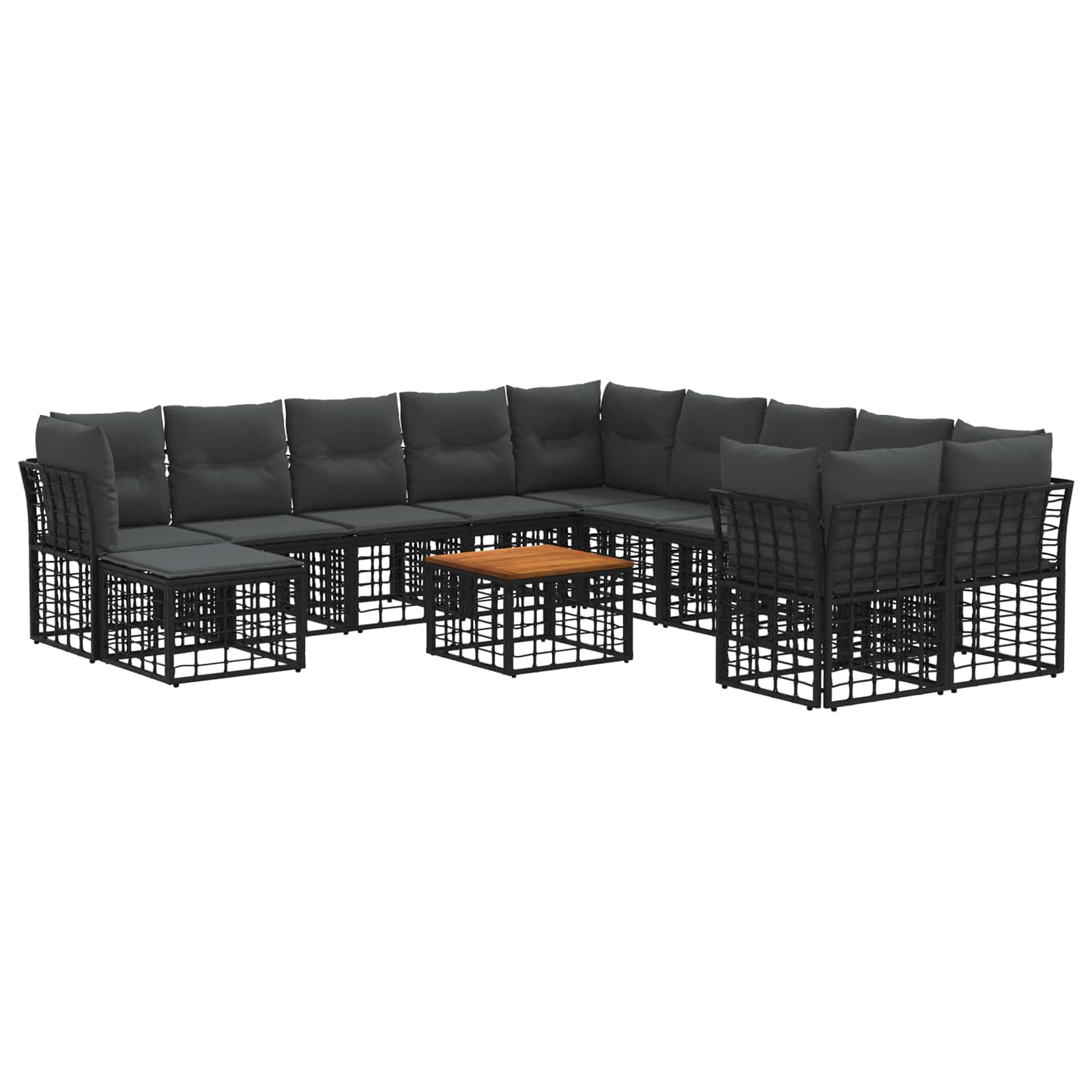 3437627_1.jpg vidaXL Záhradná súprava gaučov 12 pcs Čierna a tmavošedá Polyester – Obrázok 1