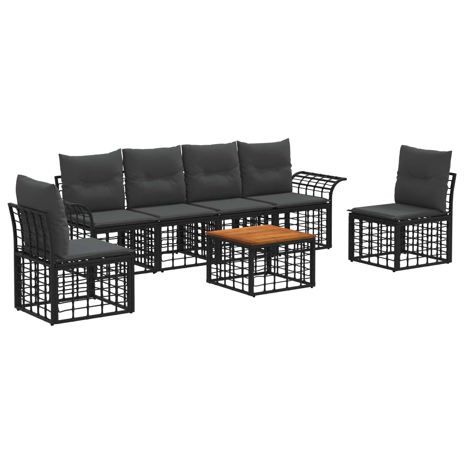 3437665_1.jpg vidaXL Záhradná súprava gaučov 7 pcs Čierna a tmavošedá Polyester – Obrázok 1