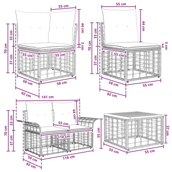 vidaXL Záhradná súprava gaučov 9 pcs Čierna a tmavošedá Polyester – Obrázok 9