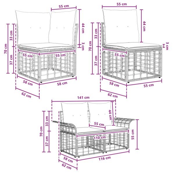 vidaXL Záhradná súprava gaučov 8 pcs Prírodná a krémovo biela – Obrázok 8
