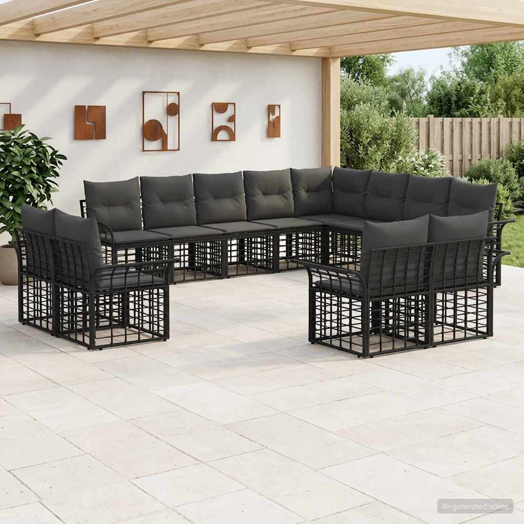 3437805_1.jpg vidaXL Záhradná súprava gaučov 12 pcs Čierna a tmavošedá Polyester – Obrázok 1
