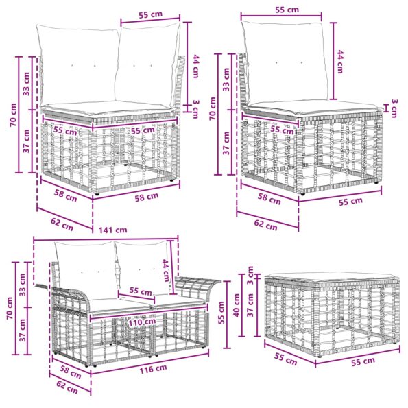 vidaXL Súprava záhradných pohoviek 12 pcs Prírodná a krémovo biela – Obrázok 9