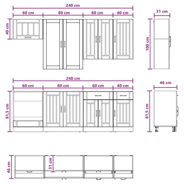 vidaXL Kuchynská jednotka LUCCA 8 pcs Čierna Kompozitné drevo – Obrázok 8