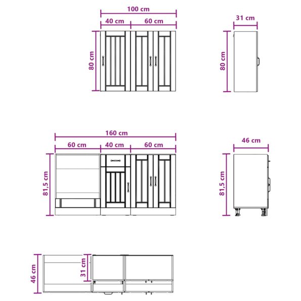 vidaXL Kuchynská jednotka LUCCA 5 pcs Dymový dub Kompozitné drevo – Obrázok 7