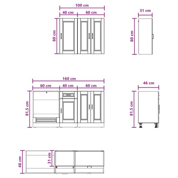 vidaXL Kuchynská jednotka PORTO 5 pcs Dymový dub Kompozitné drevo – Obrázok 8