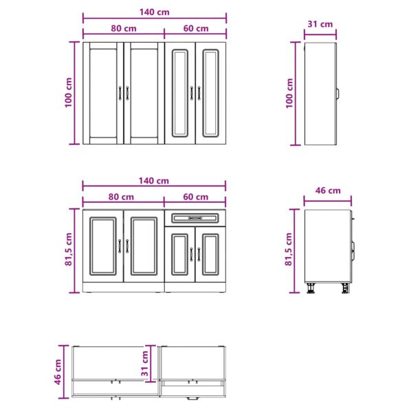 vidaXL Kuchynská jednotka KALMAR 4 pcs Dymový dub Kompozitné drevo – Obrázok 6