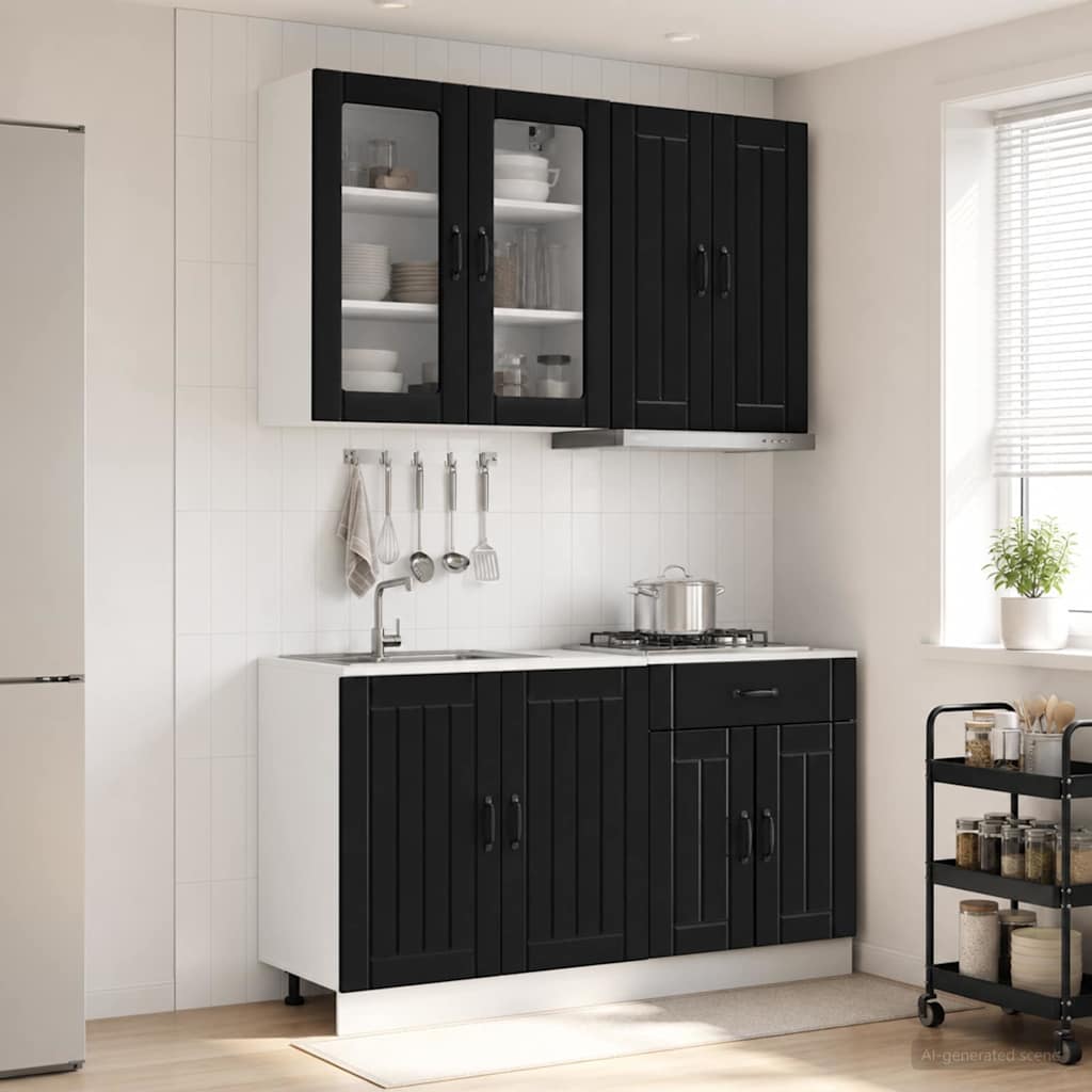 3438316_1.jpg vidaXL Kuchynská jednotka LUCCA 4 pcs Čierna Kompozitné drevo – Obrázok 1