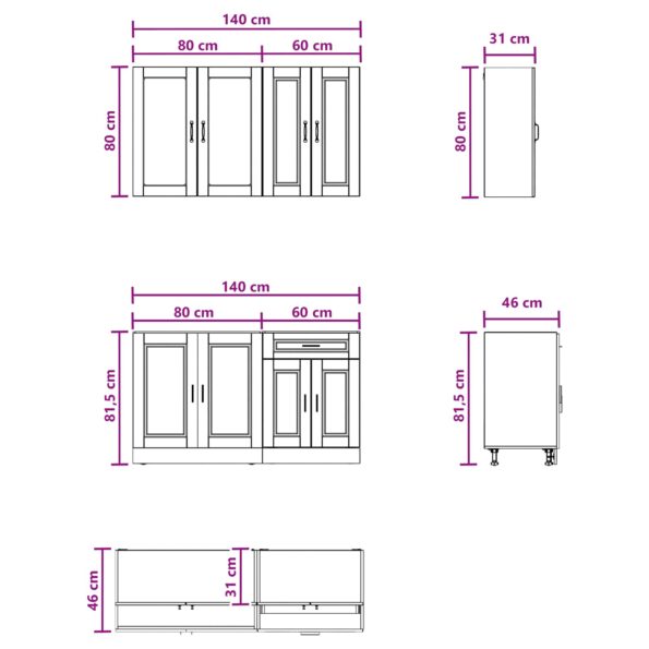 vidaXL Kuchynská jednotka PORTO 4 pcs Dymový dub Kompozitné drevo – Obrázok 6