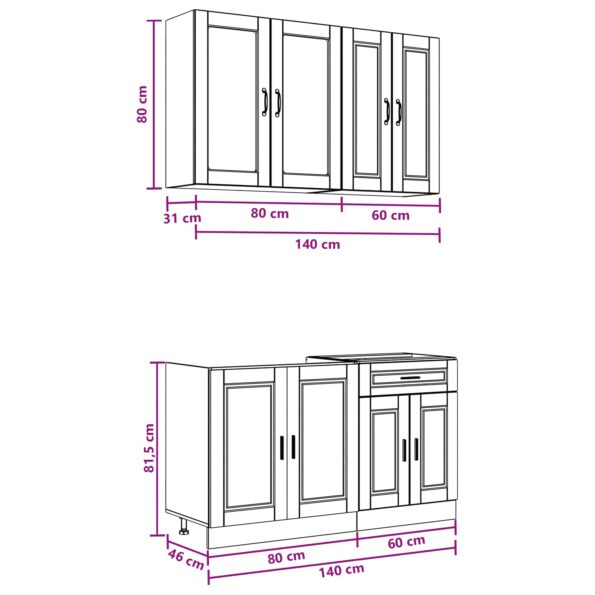 vidaXL Kuchynská jednotka PORTO 4 pcs Dymový dub Kompozitné drevo – Obrázok 7
