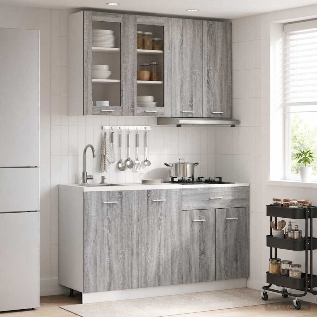 3438360_1.jpg vidaXL Kuchynská jednotka LYON 4 pcs Sivý Sonoma Kompozitné drevo – Obrázok 1