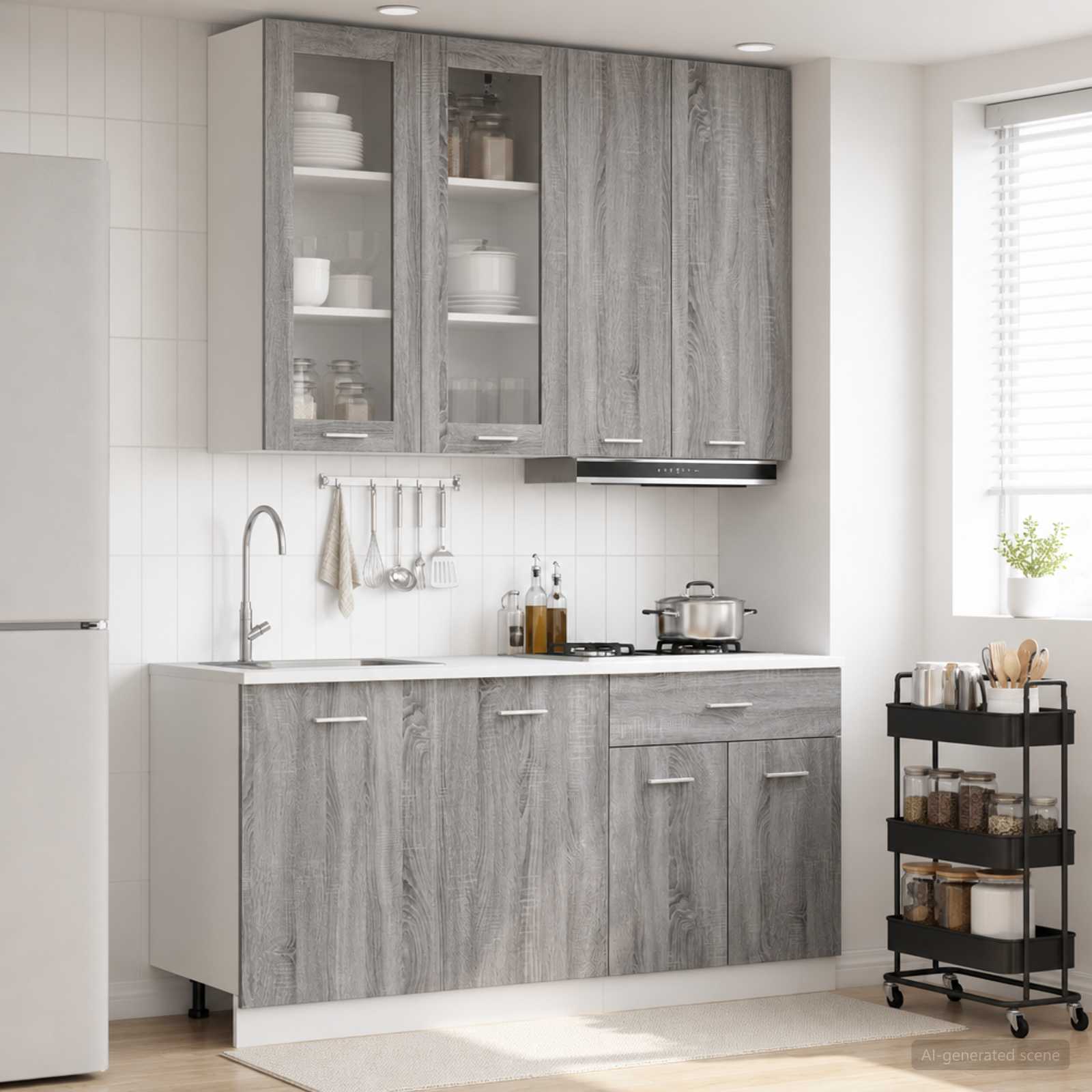 3438368_1.jpg vidaXL Kuchynská jednotka LYON 4 pcs Sivý Sonoma Kompozitné drevo – Obrázok 1