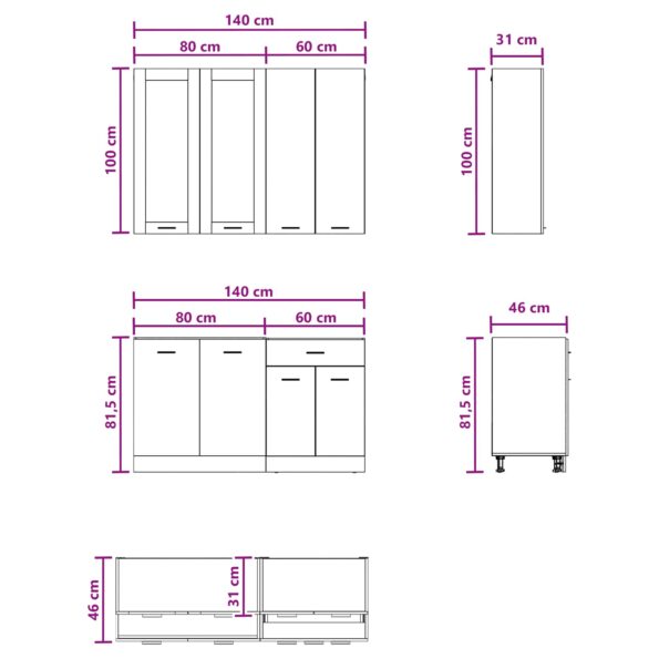 vidaXL Kuchynská jednotka LYON 4 pcs Dub artisan Kompozitné drevo – Obrázok 7