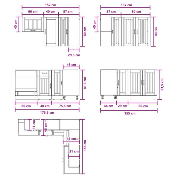 vidaXL Kuchynská jednotka LUCCA 8 pcs Staré drevo Kompozitné drevo – Obrázok 8