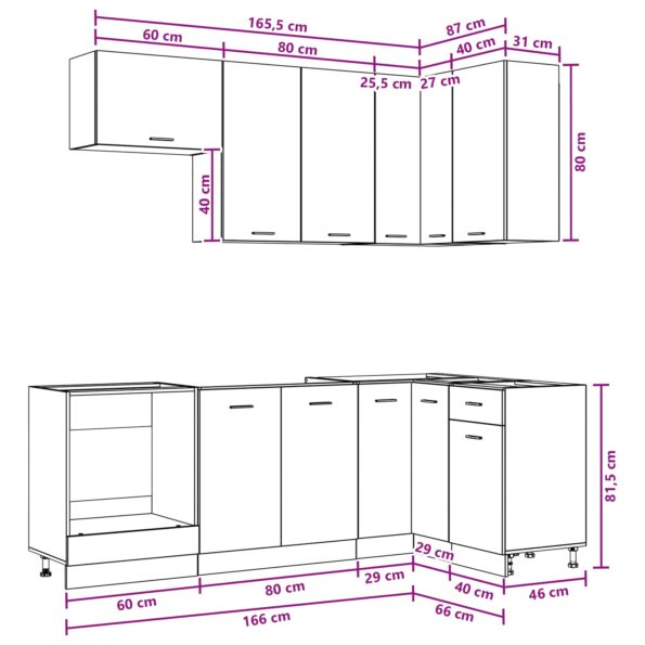 vidaXL Kuchynská jednotka LYON 8 pcs Dymový dub Kompozitné drevo – Obrázok 9
