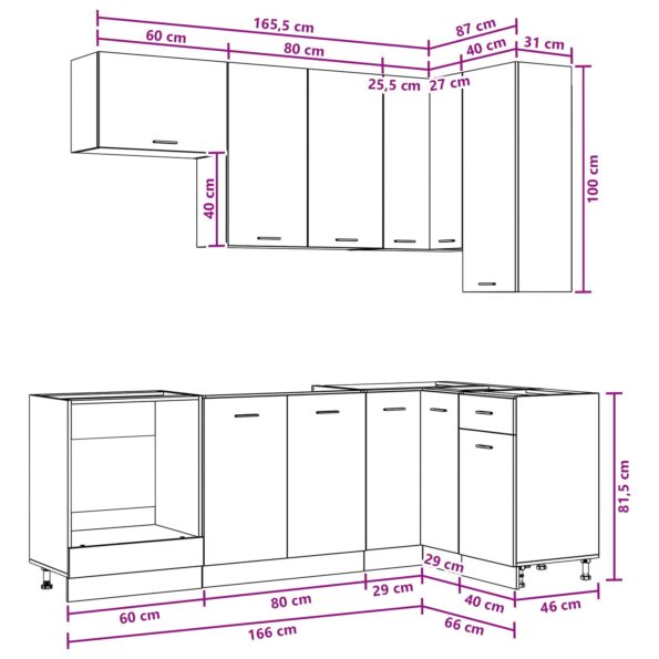 vidaXL Kuchynská jednotka LYON 8 pcs Dymový dub Kompozitné drevo – Obrázok 9