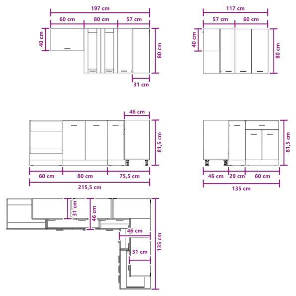 vidaXL Kuchynská jednotka LYON 8 pcs Sivý Sonoma Kompozitné drevo – Obrázok 8
