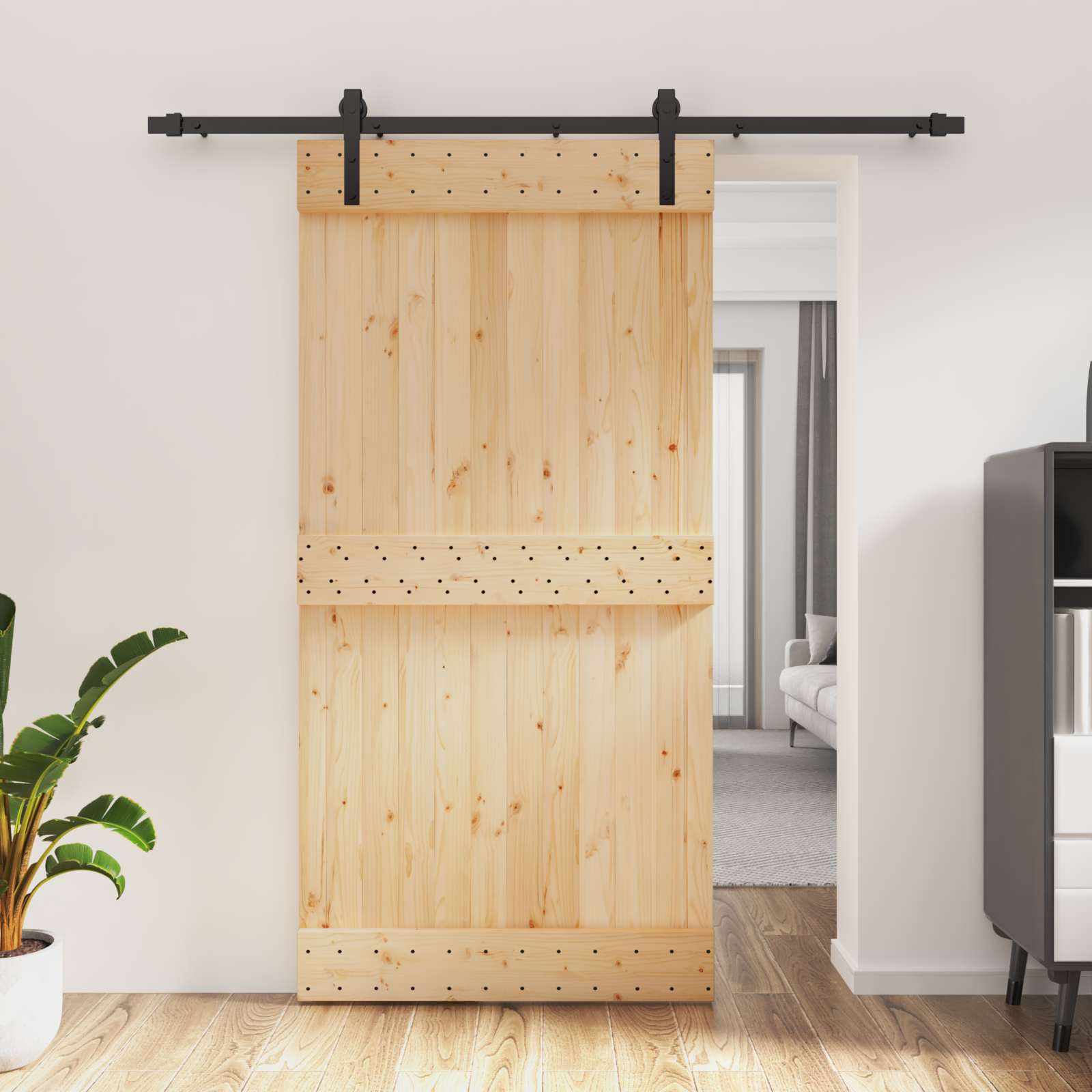 3444916_1.jpg vidaXL Posuvné dvere Prírodná a čierna 100 x 210 cm – Obrázok 1