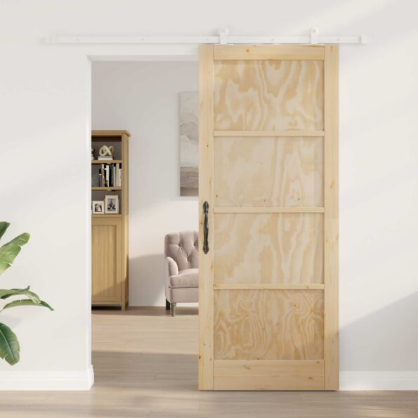 vidaXL Posuvné dvere Prírodná a biela 86 x 211 cm Borovicový masív – Obrázok 3