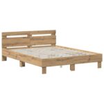 vidaXL Rám postele Dub artisan 140 x 190 cm Kompozitné drevo – Obrázok 3