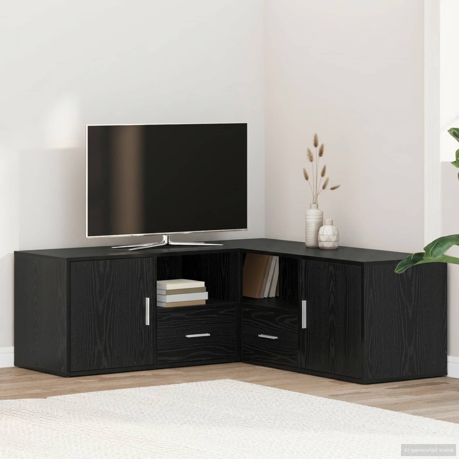 3446639_1.jpg vidaXL Rohová skrinka Čierny dub 200 x 40 x 45 cm Kompozitné drevo – Obrázok 1