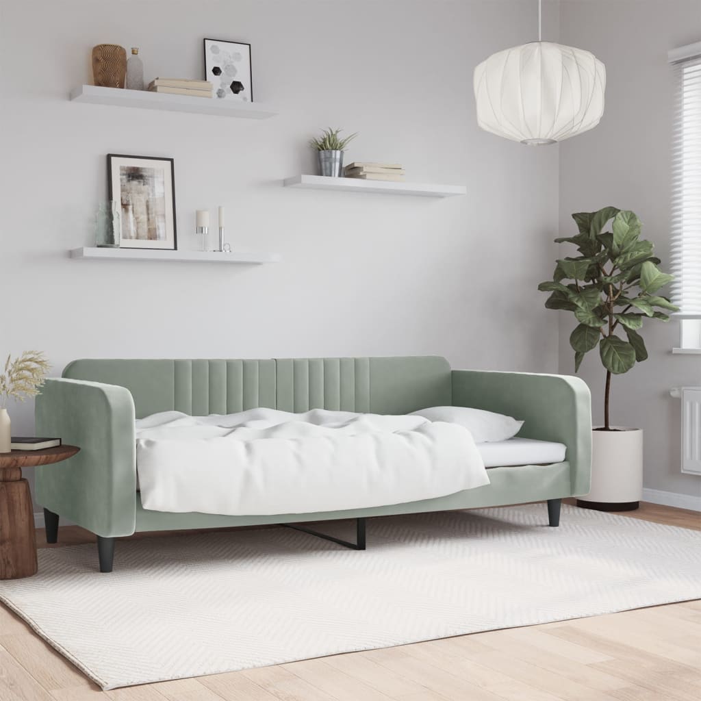 354104_1.jpg vidaXL Denná posteľ svetlosivá 100x190 cm zamat – Obrázok 1