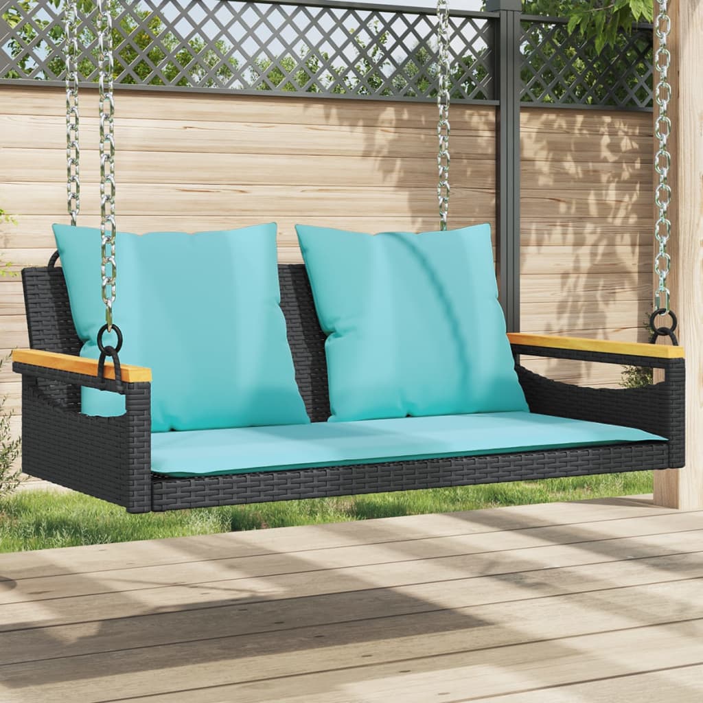 368151_1-27.jpg vidaXL Hojdacia lavica s vankúšmi čierna 109x62x40 cm polyratan – Obrázok 1