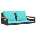 vidaXL Hojdacia lavica s vankúšmi čierna 109x62x40 cm polyratan – Obrázok 2