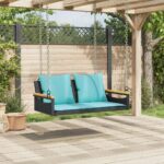 vidaXL Hojdacia lavica s vankúšmi čierna 109x62x40 cm polyratan – Obrázok 3