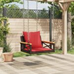 vidaXL Hojdacia lavica s vankúšmi hnedá 63x62x40 cm polyratan – Obrázok 3