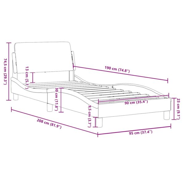 vidaXL Rám postele Dover svetlosivý 90x190 cm zamatový – Obrázok 9