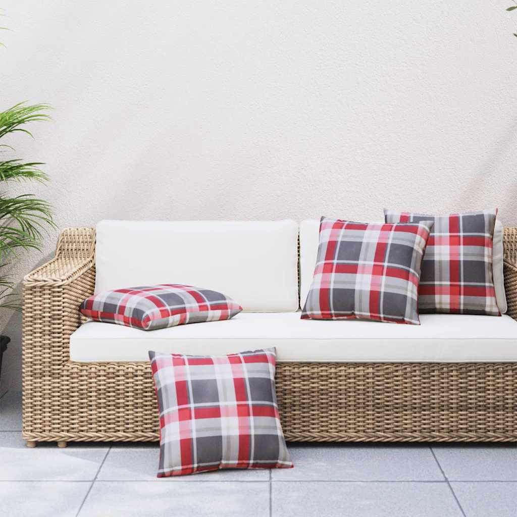 377797_1.jpg vidaXL Vankúše na pohovku 4 ks, červený kockovaný vzor, 60x60 cm, látkové – Obrázok 1