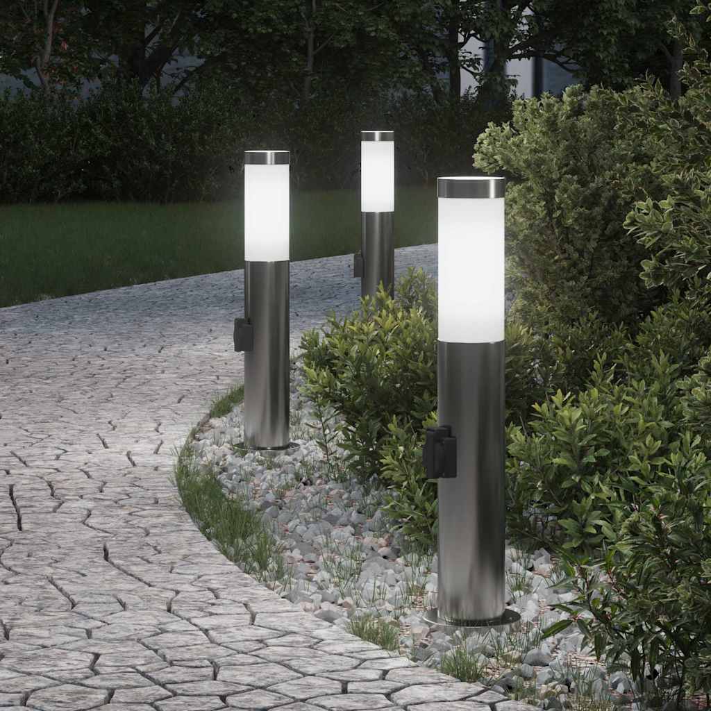 4006012_1.jpg vidaXL Stĺpikové svetlá so zásuvkou 3 ks 50 cm nehrdzavejúca oceľ IP44 – Obrázok 1