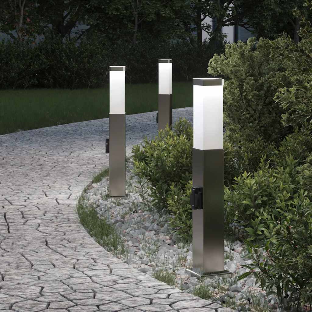 4006060_1.jpg vidaXL Stĺpikové svietidlá so zásuvkou 3 ks 50 cm nehrdzavejúca oceľ IP44 – Obrázok 1