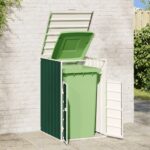 vidaXL Úložný priestor na odpadkový kôš na kolieskach na jeden odpadkový kôš zelený 72x81x115 cm oceľový – Obrázok 3