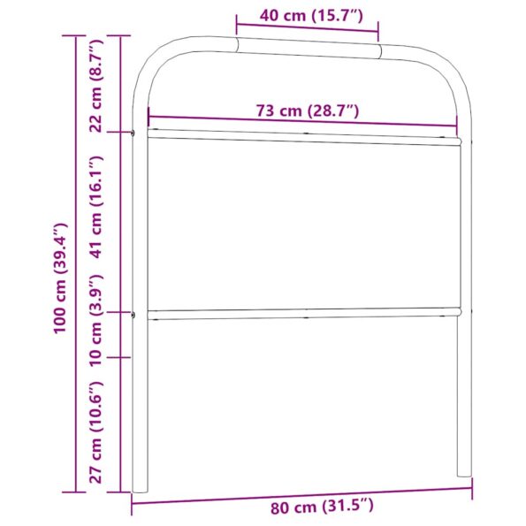vidaXL Náhradné čelo postele, dymový dub, 75 cm, oceľ a umelé drevo – Obrázok 7