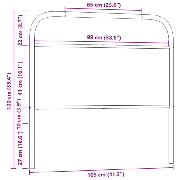 vidaXL Náhradné čelo postele, dymový dub, 100 cm, oceľ a umelé drevo – Obrázok 7