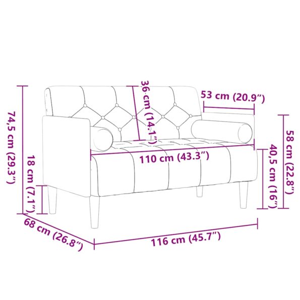 vidaXL Dvojpohovka s vankúšmi, čierna 110 cm, zamat – Obrázok 8