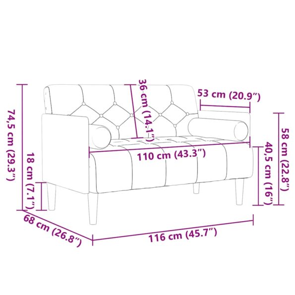 vidaXL Dvojpohovka s vankúšmi, hnedá, 110 cm, zamatová – Obrázok 8