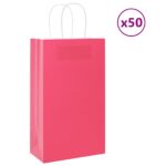vidaXL Papierové tašky 50 ks s rúčkami ružové 21x11x36 cm