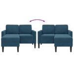vidaXL 2-miestna pohovka s ležadlom v tvare L, modrá 125 cm, zamat – Obrázok 7