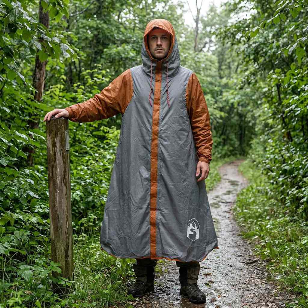 42017408_1.jpg vidaXL 2-v-1 dažďový plášť s kapucňou Šedá a oranžová – Obrázok 1