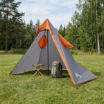 vidaXL 2-v-1 dažďový plášť s kapucňou Šedá a oranžová – Obrázok 3