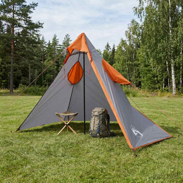 vidaXL 2-v-1 dažďový plášť s kapucňou Šedá a oranžová – Obrázok 3