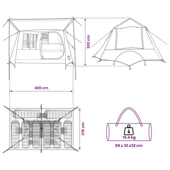 vidaXL Tunelový stan Modrá 400 x 278 x 182 cm – Obrázok 12