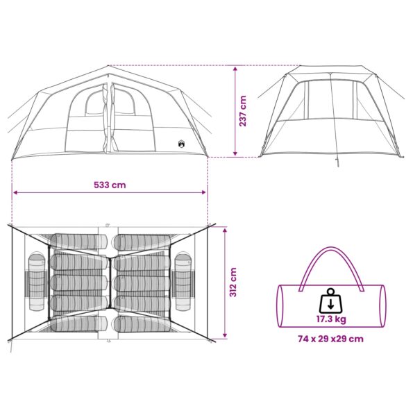 vidaXL Rodinný stan Zelená 533 x 312 x 230 cm – Obrázok 12