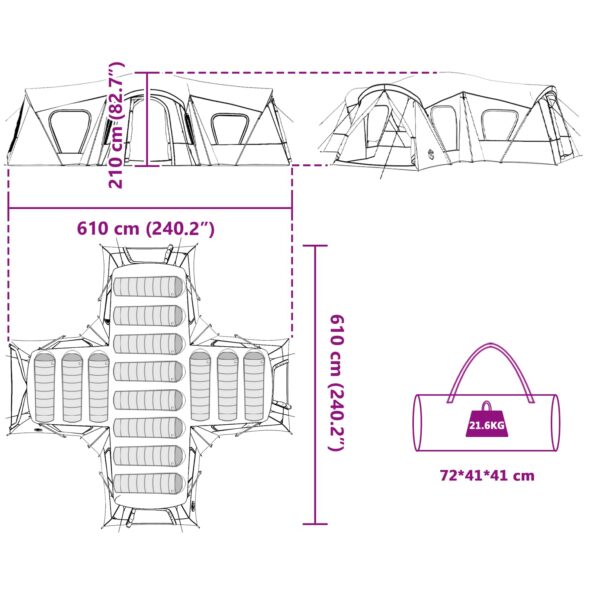 vidaXL Rodinný stan Zelená 610 x 610 x 210 cm – Obrázok 13