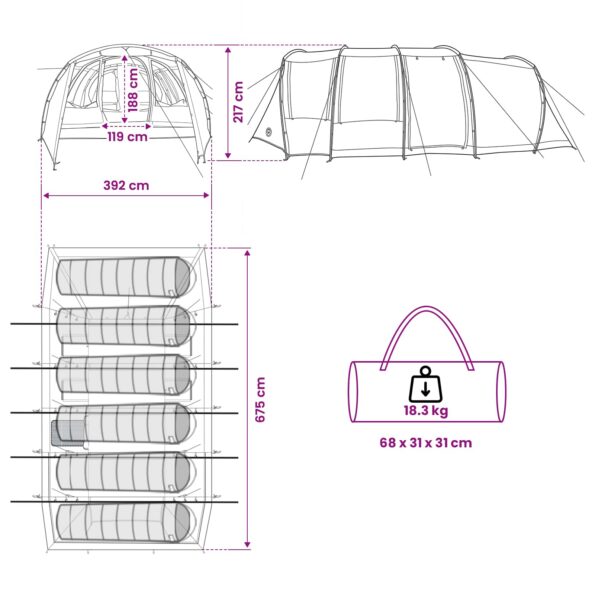 vidaXL Tunelový stan Modrá 675 x 392 x 210 cm – Obrázok 12
